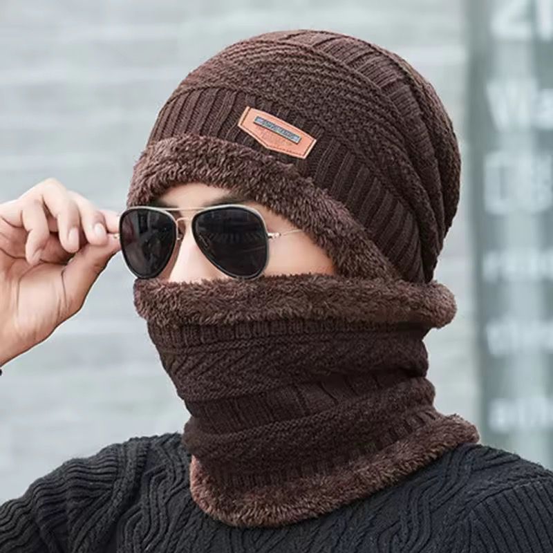 Premium Knitted Beanie Cap, Neck Gaiter And Touchscreen Gloves Combo Pack | Complete Winter Essentials For Cold Weather Protection (Brown)