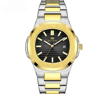 BESTWIN BW-137 Men's Luxury Quartz Watch Stainless Steel Watch – Classic Analog Display, Stainless Steel Strap, Waterproof Design, Ideal for Business and Casual Wear |Mans Watch (Without Box)  - Black Blue Dial