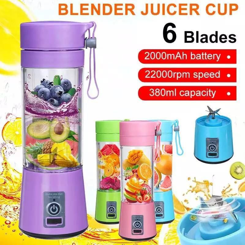 \Rechargeable Portable Mini Juicer Blender – 6 Blades, 380ml Outdoor Juicing Cup [Random Color]