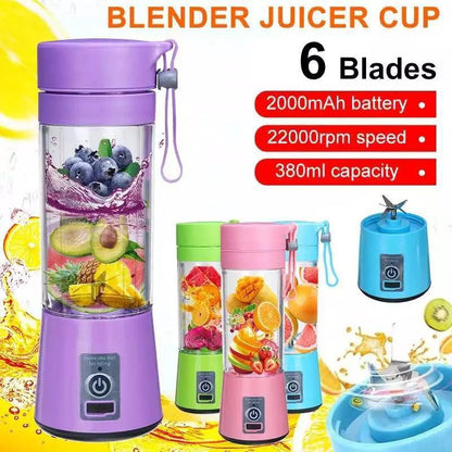 \Rechargeable Portable Mini Juicer Blender – 6 Blades, 380ml Outdoor Juicing Cup [Random Color]