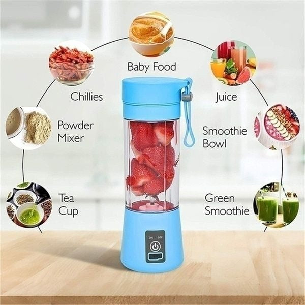 \Rechargeable Portable Mini Juicer Blender – 6 Blades, 380ml Outdoor Juicing Cup [Random Color]