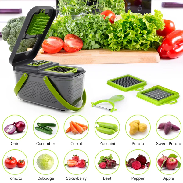 Kitchen Multifunctional Vegetable Cutter 22 Pcs Set | Slicer, Shredder, Dicer For Onion, Potato, Fruits & Vegetables | Household Food Chopper Set
