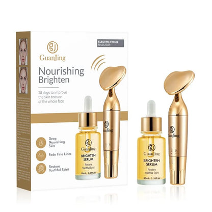 Guanjing Brighten Serum 40Ml With Facial Massager – Deep Nourishing Skin Care Set To Fade Fine Lines And Restore Youthful Glow (GJ7207)