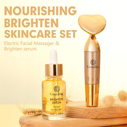 Guanjing Brighten Serum 40Ml With Facial Massager – Deep Nourishing Skin Care Set To Fade Fine Lines And Restore Youthful Glow (GJ7207)