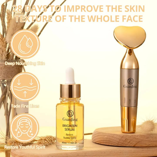 Guanjing Brighten Serum 40Ml With Facial Massager – Deep Nourishing Skin Care Set To Fade Fine Lines And Restore Youthful Glow (GJ7207)
